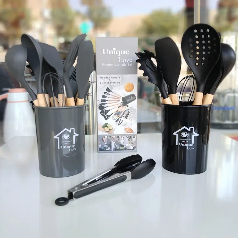 سرویس کفگیر و ملاقه سیلیکونی 12 پارچه Unique Love کد E919 تک و عمده