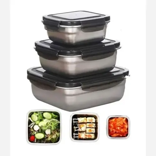 ظرف-غذا-3-تکه-استیل-مستطیلی-یونیک-کد-e961-تک-و-عمده