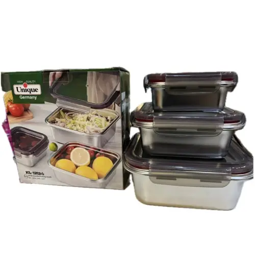 پخش ظرف غذا 3 تایی استیل مربع یونیک Germany کد E964 تک و عمده
