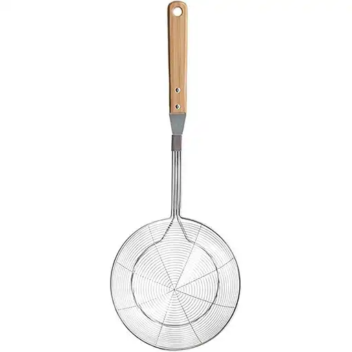 Stainless Steel Oil Strainer with Wooden Handle | Buy Large Kitchen Skimmer
