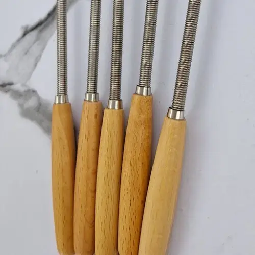 Hand-held coffee stirrer with bamboo handle, new model, single and bulk code