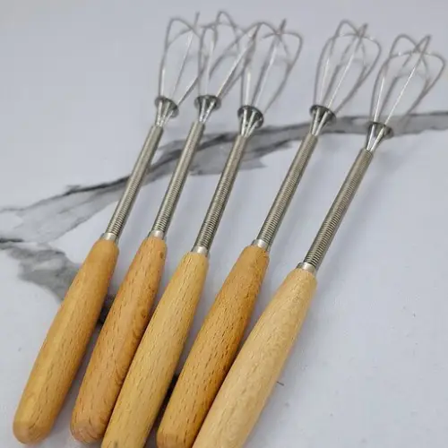Hand-held coffee stirrer with bamboo handle, new model, single and bulk code