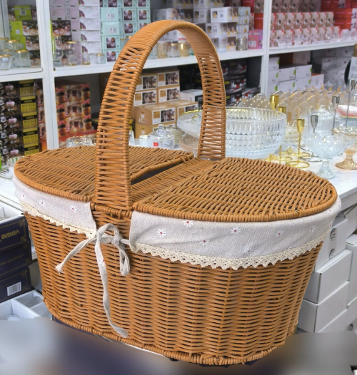 خرید سبد حصیری پلاستیکی پیکنیک دو درب تک و عمده کد L936