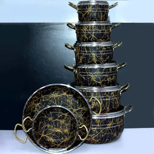 خرید سرویس قابلمه 14 پارچه طرح چدن ماربل با دسته سیلور | تک و عمده کد f250