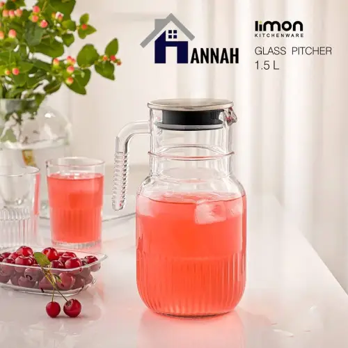 پخش پارچ شیشه ای شیاردار لیمون ظرفیت ۱.۵ لیتر کد E1074 تک و عمده