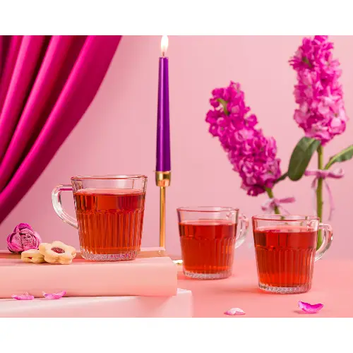 پخش لیوان شیشه ای شیار دار دسته دار لیمون 6 عددی  کد E1078 تک و عمده