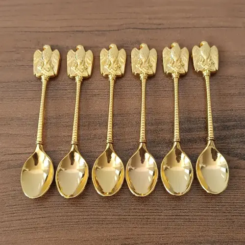 قاشق چایخوری طلایی 6 عددی طرح عقاب کد E1103 تک و عمده