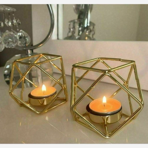 خرید جا شمعی مکعب فلزی طلایی  تک و عمده کد Z2003