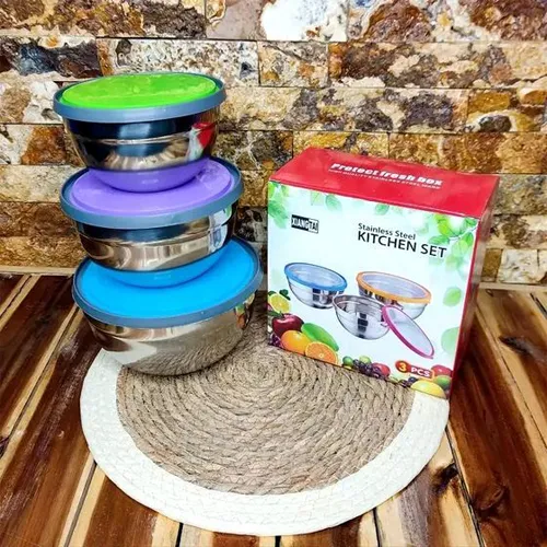 ست ظروف استیل درب دار 3 عددی کیچن ست تک و عمده کدG5336