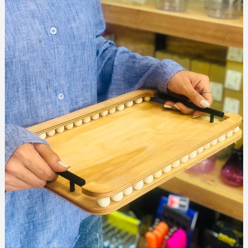 سینی چوبی پذیرایی مهره دار مربع تک و عمده کدP829