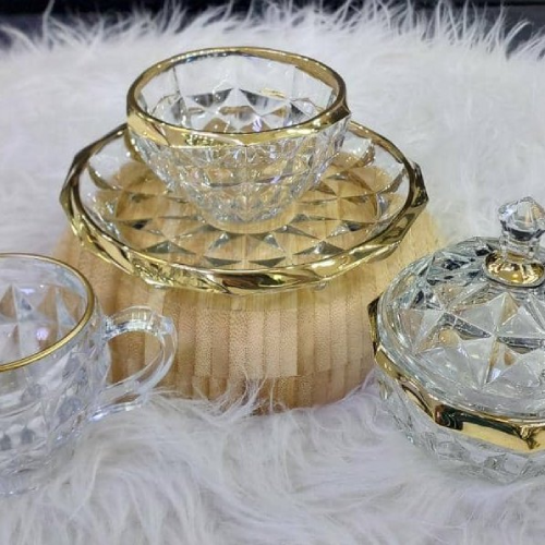 پخش سرویس ۱۲ پارچه پیاله پیش دستی آکوا لب طلا تک و عمده کد Z1986