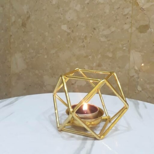 پخش جا شمعی مکعب فلزی طلایی  تک و عمده کد Z2004