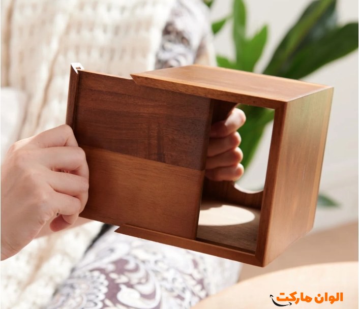 خرید جا دستمال رولی چوبی مدل مکعبی تک و عمده کد Z2011