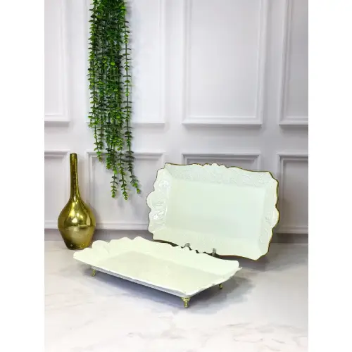 دیس مستطیل ورساچ لب طلا چهار پایه کد E1289 تک و عمده