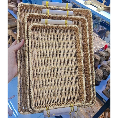 خرید ست سینی 3 عددی مدل حصیری مستطیل تک و عمده کد Z2127