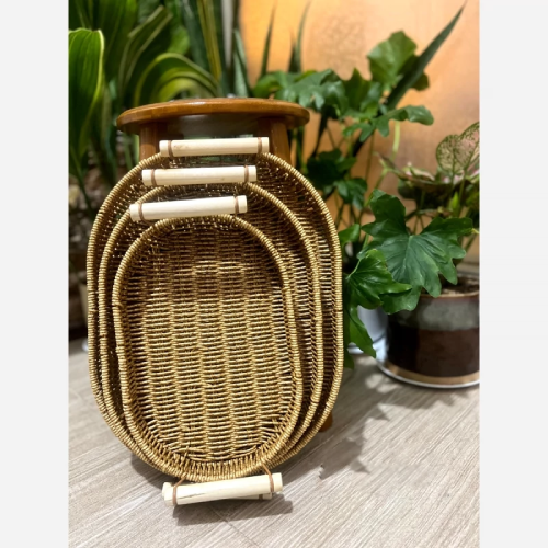 خرید سینی حصیری دسته بامبو مدل بیضی سه عددي تک و عمده کد Z2129