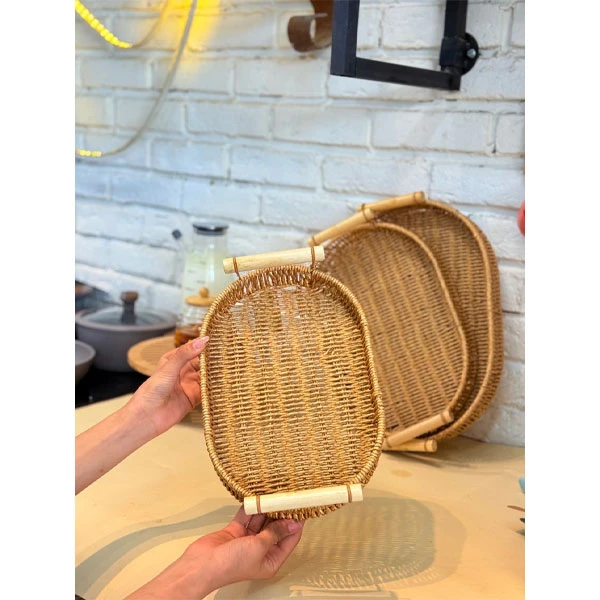 خرید سینی حصیری دسته بامبو مدل بیضی سه عددي تک و عمده کد Z2129
