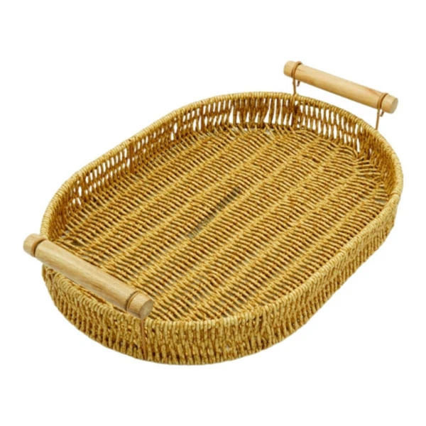 پخش سینی حصیری دسته بامبو مدل بیضی سه عددي  تک و عمده کد Z2130