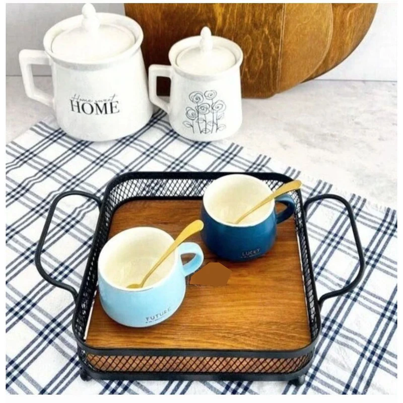 خرید سینی تسمه ای مربع دیبا مدل دسته دار تک و عمده کد Z2155