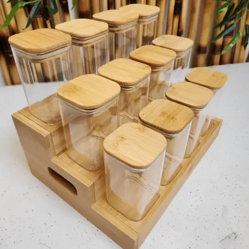 بانکه های ادویه ارتفاع 8 مربع درب بامبو تک و عمده کد R033