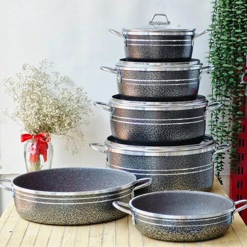 پخش سرویس قابلمه ۱۰تیکه سمباده ای تفلون اوپیروس تک و عمده کد G5487
