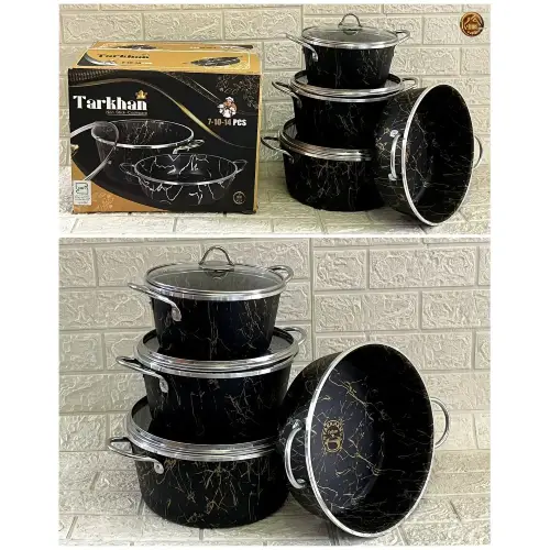 پخش-سرویس-قابلمه-تفلون-14پارچه-طرح-ماربل-ترخان-کد-e1434-تک-و-عمده