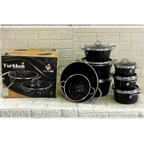 پخش-سرویس-قابلمه-تفلون-14پارچه-طرح-ماربل-ترخان-کد-e1434-تک-و-عمده