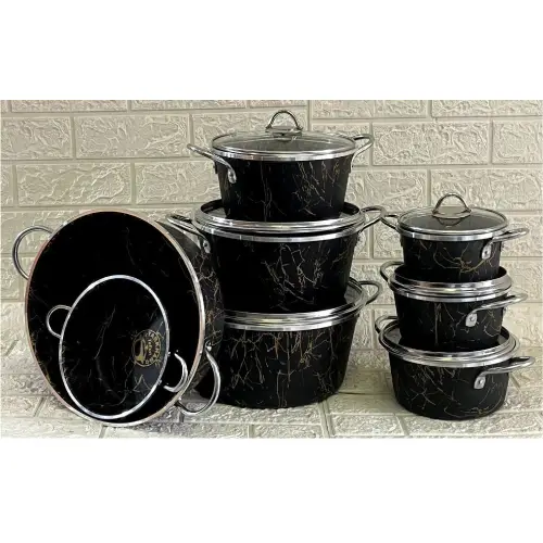 خرید سرویس قابلمه تفلون 14پارچه طرح ماربل ترخان کد E1433 تک و عمده {alt}