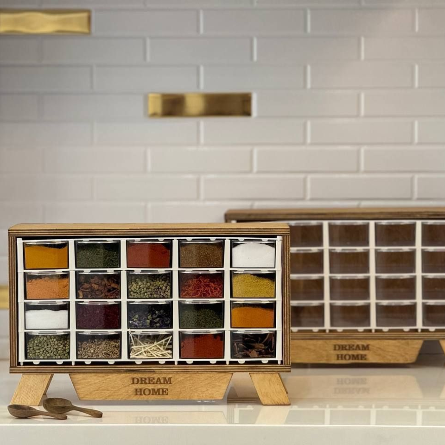 پخش جا ادویه ای چوبی ۲۰ کشو مدل Dream Home تک و عمده کد Z2504