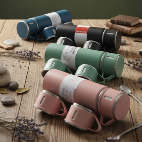 خرید فلاسک نیم لیتری 3 لیوان مدل VACUUM FLASK SET تک و عمده کد Z2713