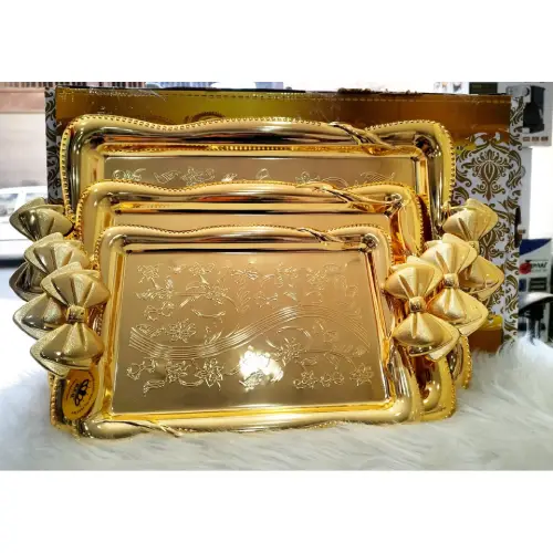 خرید سینی سه تیکه طلایی کد E1575 تک و عمده