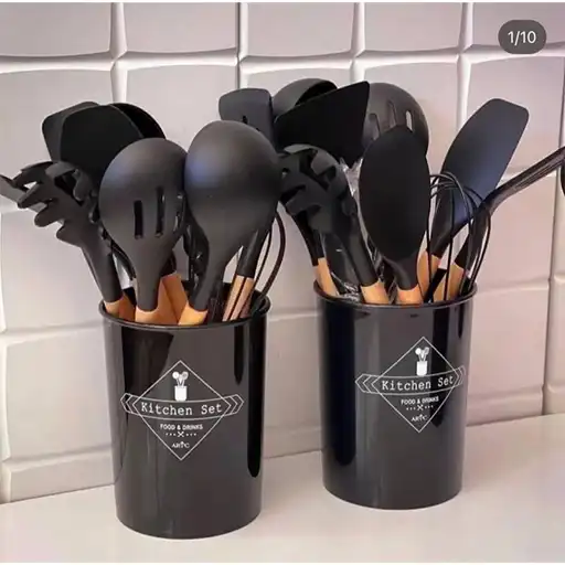 پخش عمده سرویس کفگیر و ملاقه 12 پارچه سیلیکونی KitchenWare تک و عمده  کد L1265