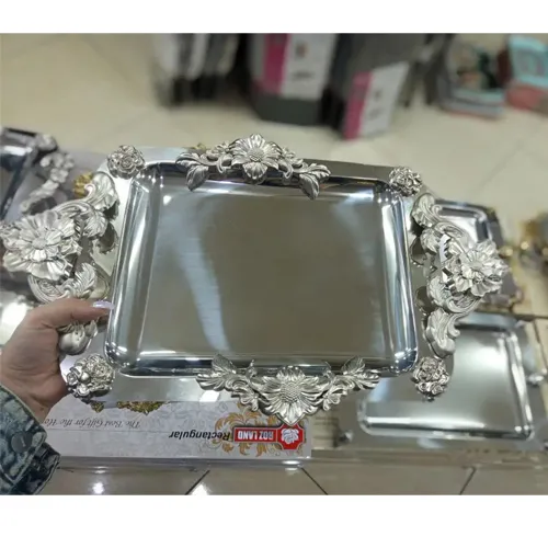 خرید سینی تمام استیل سایزبزرگ مدل رزگلد تک وعمده کد G6052