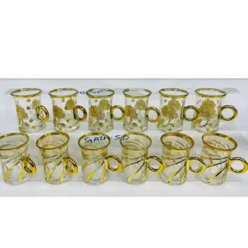 خرید استکان طلایی 6 عددی طرح گل تک و عمده کد B1029