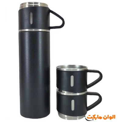 خرید فلاسک مدل 3 کاپ VACUUM گنجایش 0.5 لیتر به همراه لیوان مجموعه 3 عددی - مشکی تک و عمده