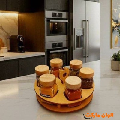 خرید استند چوبی ادویه  چرخشی شیش عددی مکارتی تک  و عمده کدA151