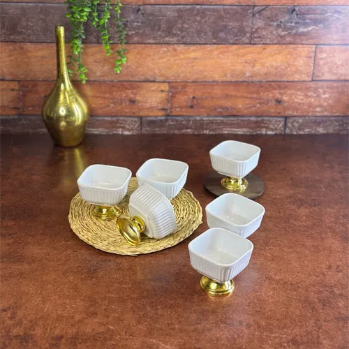 پخش  اجیل خوری  بستنی خوری 6 عددی پایه طلا  تک و عمده کد G6439   