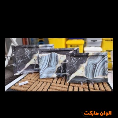 خرید سینی کارن سایز بزرگ  طرح ماربل نقره ای تک و عمده کدA169