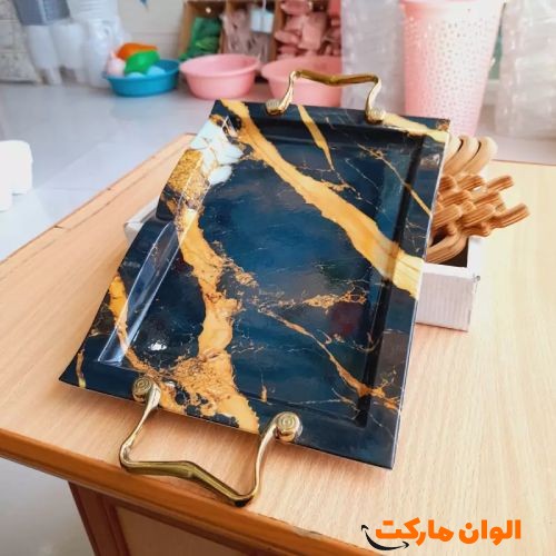 خرید-سینی-کارن-سایز-بزرگ-طرح-ماربل-طلایی-کدa175