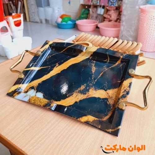 خرید-سینی-کارن-سایزکوچک-طرح-ماربل-طلایی-کدa179