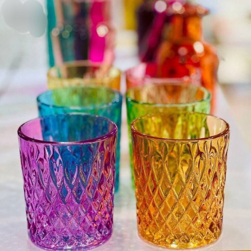 خرید لیوان شیشه ای رنگی طرح میشل بسته 6 عددی تک و عمده کد Z3229