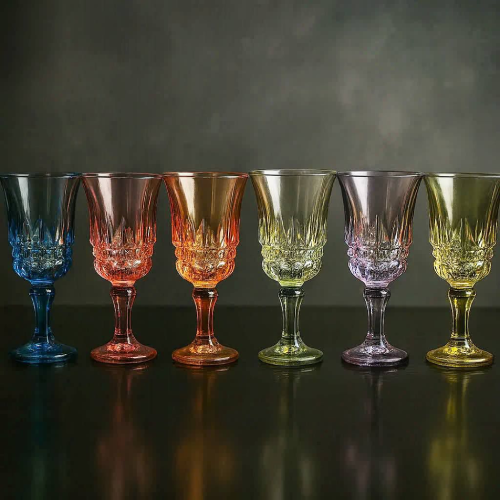 خرید لیوان پایه‌دار گیلاس رنگی 6 عددی تک و عمده کد Z3237