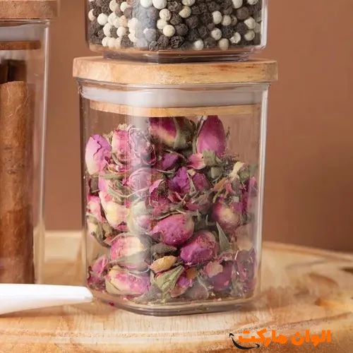 خرید-بانکه-ادویه-اکرولیک-درب-چوبی-هومکت-سایز-متوسط-کدa209