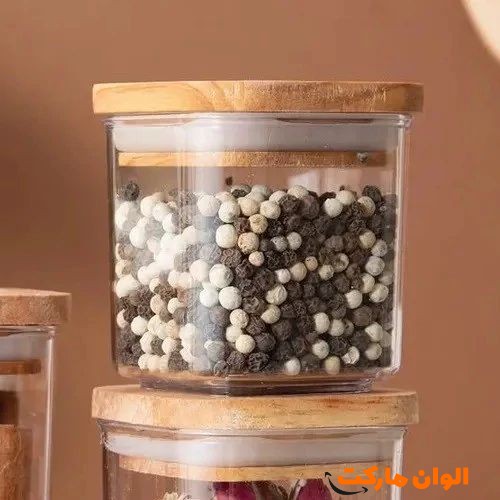 خرید-بانکه-ادویه-اکرولیک-درب-چوبی-هومکت-سایز-متوسط-کدa209