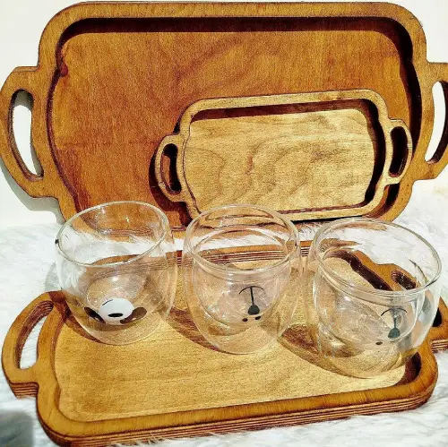 پخش سینی چوب روس  طرح بیضی سایز کوچک تک و عمده کد R316