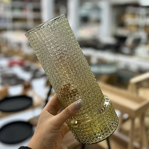 پخش گلدان لیندو رنگی  بلور عسلی تک و عمده کدG6696