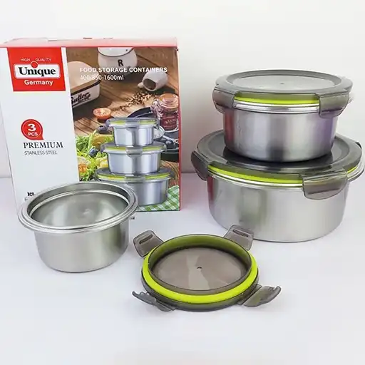 خرید-ظروف-نگهدارنده-غذا-استیل-3-تیکه-برند-unique-تک-و-عمده-کد-l1456