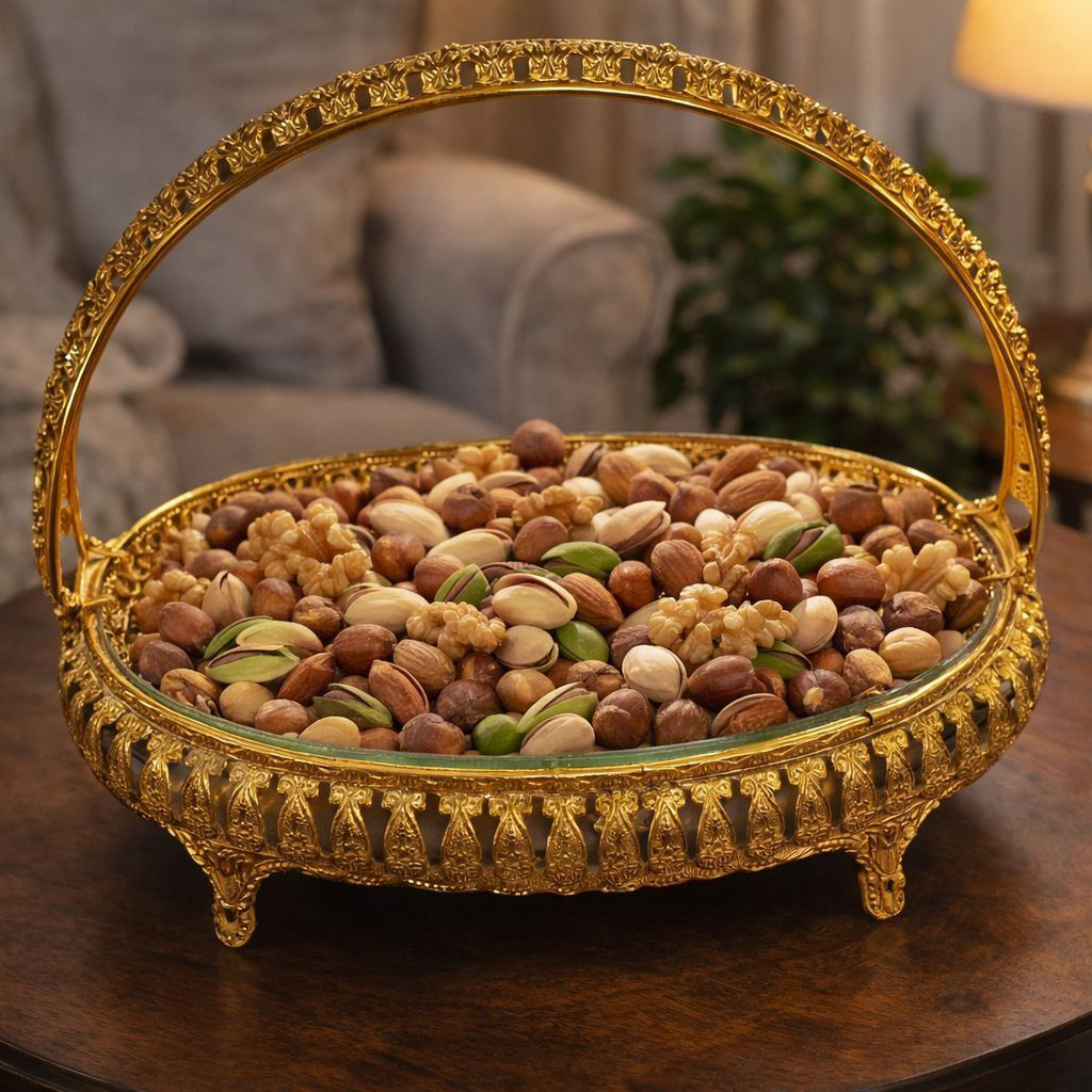 خرید اردوخوری بیضی طلایی دسته‌دار تک و عمده کد Z3637