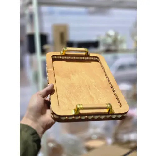 پخش سینی مستطیل مهره دار دسته چوبی کد E1832 تک و عمده