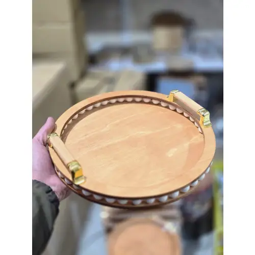 پخش سینی گرد مهره دار دسته چوبی : کد e1834 تک و عمده